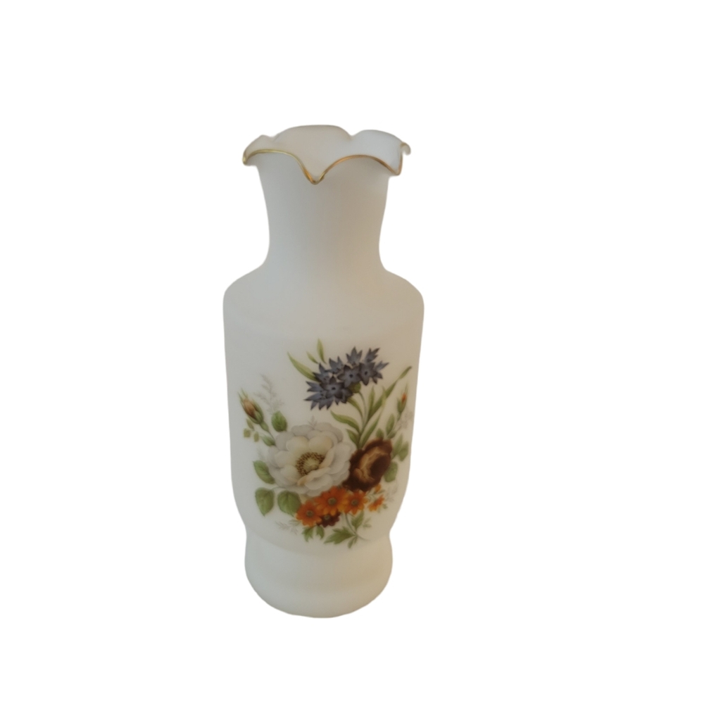 Vintage Norleans Frosted Vase Floral Transfer